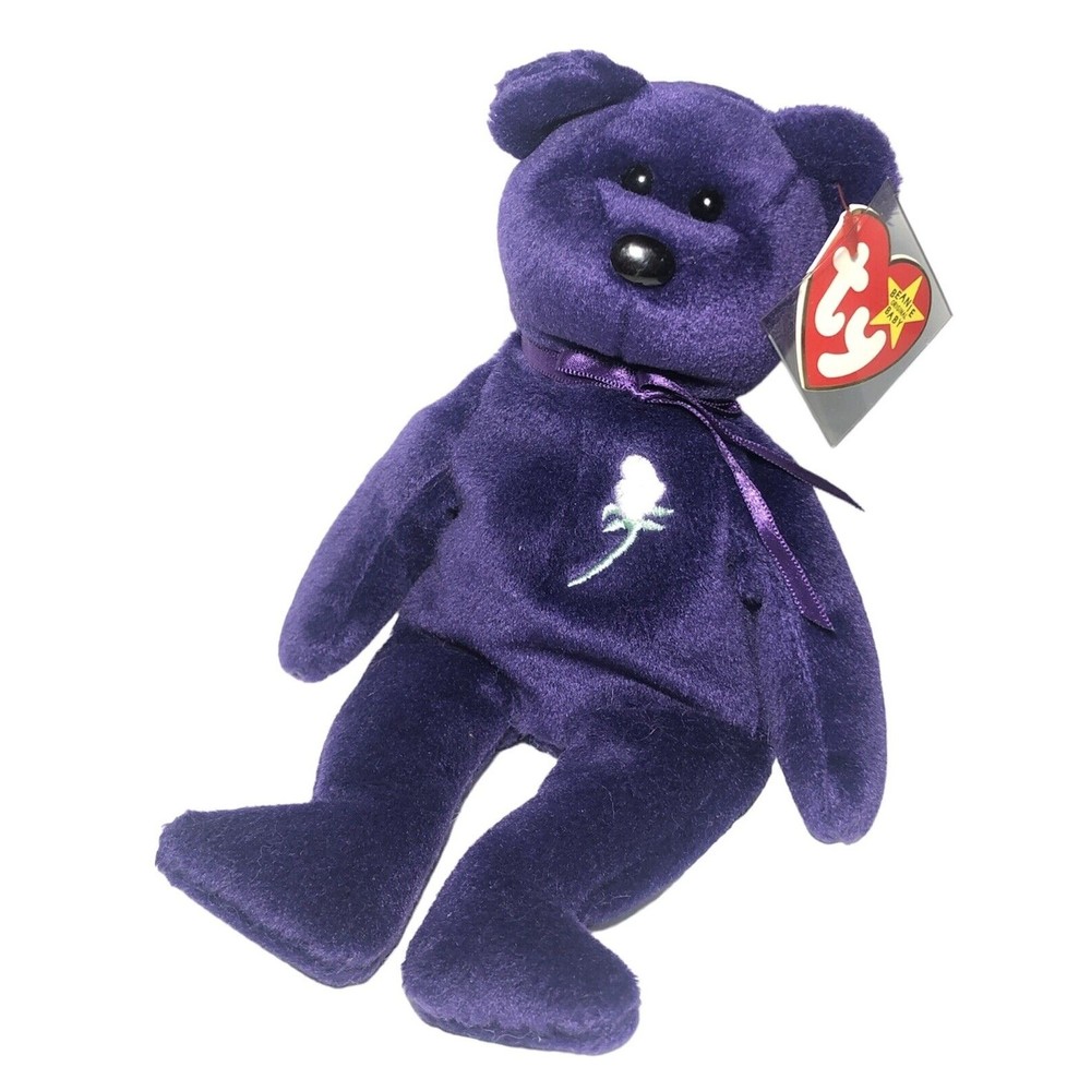 TY Beanie Baby - PRINCESS DIANA Purple Teddy Bear (1997 -RETIRED) MINT Cased